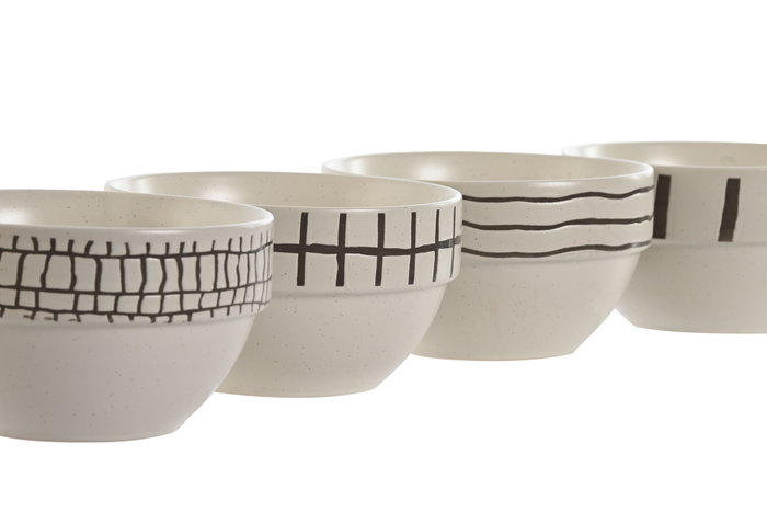 DKD Home Decor Set de 12 Cuencos de Gres Moderno con Relieve, 720ml, Beige y Gris