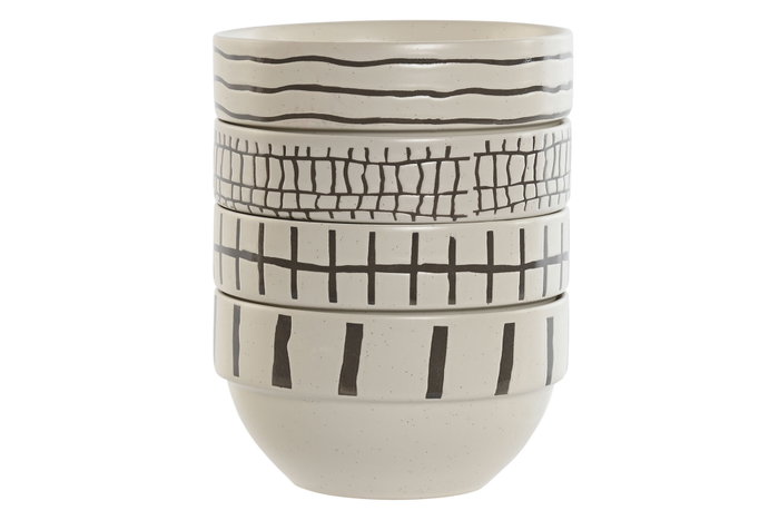 DKD Home Decor Set de 12 Cuencos de Gres Moderno con Relieve, 720ml, Beige y Gris