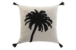 DKD Home Decor Cojín Bordado Algodón y Poliéster Beige y Negro 45x8x45 cm