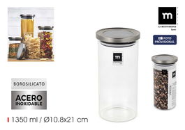 La Mediterranea Tarro Borosilicato con Tapa de Acero 1350 ml (10.8 x 10.8 x 21 cm) (12 Unidades)