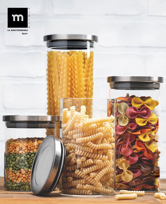 La Mediterranea Tarro Borosilicato con Tapa de Acero 1350 ml (10.8 x 10.8 x 21 cm) (12 Unidades)