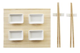 DKD Home Decor Set de Sushi de 9 Piezas de Bambú y Pizarra Natural, 28x22x2,5 cm