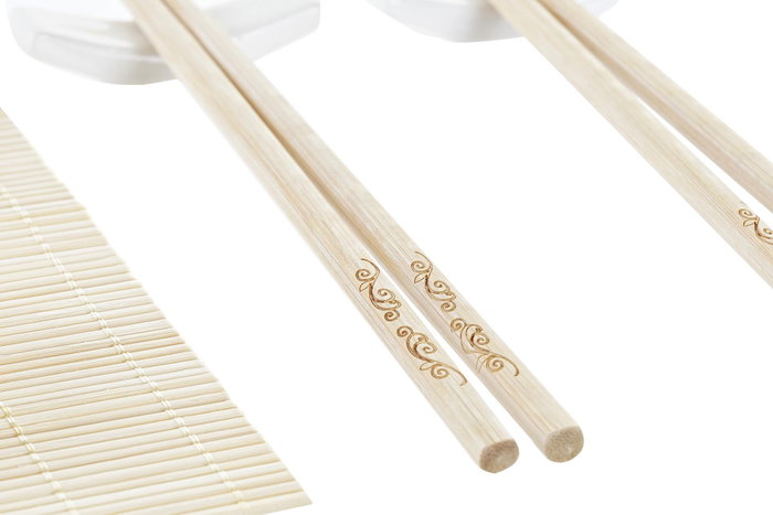 DKD Home Decor Set de Sushi de 9 Piezas de Bambú y Pizarra Natural, 28x22x2,5 cm