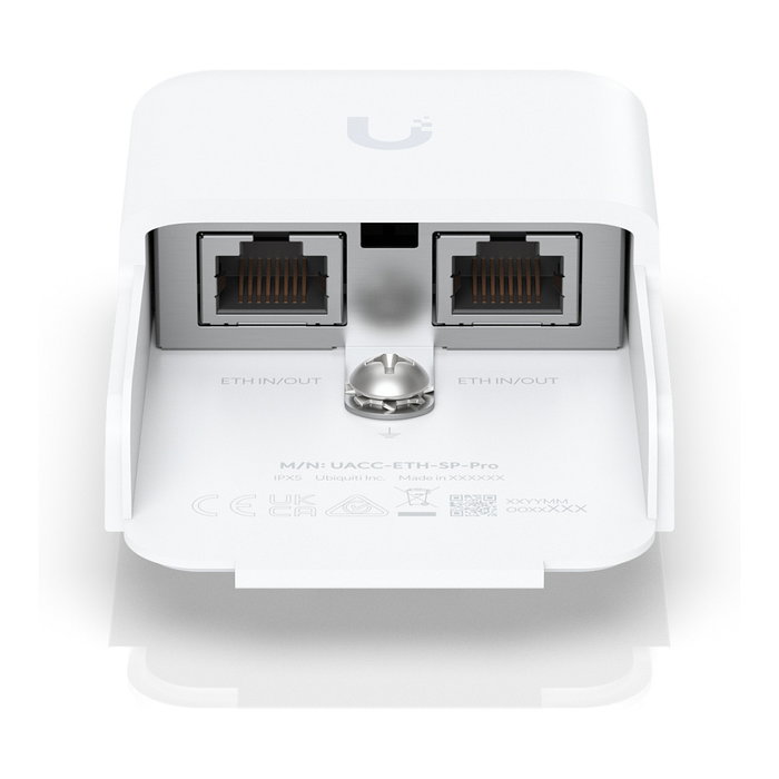 Ubiquiti UACC-ETH-SP-Pro Passthrough Ethernet Surge Protector, 600V, 10 GbE, 2 Puertos RJ-45, Blanco, PC, para Montaje en Pared