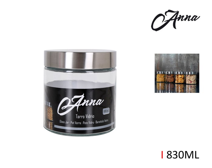 Anna Tarro de Vidrio con Tapa de Acero 830ml 11x11x12 cm (24 Unidades)