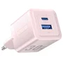 Vention FEQP0-EU Cargador de Pared GaN 30W 2 Puertos (USB-C + USB-A) de Color Rosa, Carga Rápida PPS/PD/QC3.0