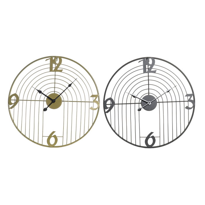 DKD Home Decor Set de 2 Relojes de Pared Metálicos Negro y Dorado