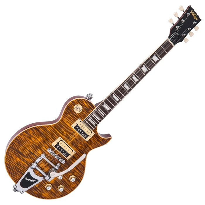VINTAGE V100 Amber Flamed Maple con Bigsby VINTAGE V100 Amber Flamed Maple con Bigsby