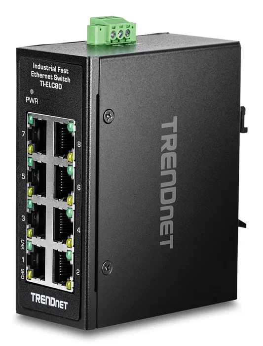 Trendnet TI-ELC80 Switch No Administrado Fast Ethernet (10/100) 8 Puertos Negro - Full Duplex, Montaje en Pared, 1 Gbit/s Capacidad