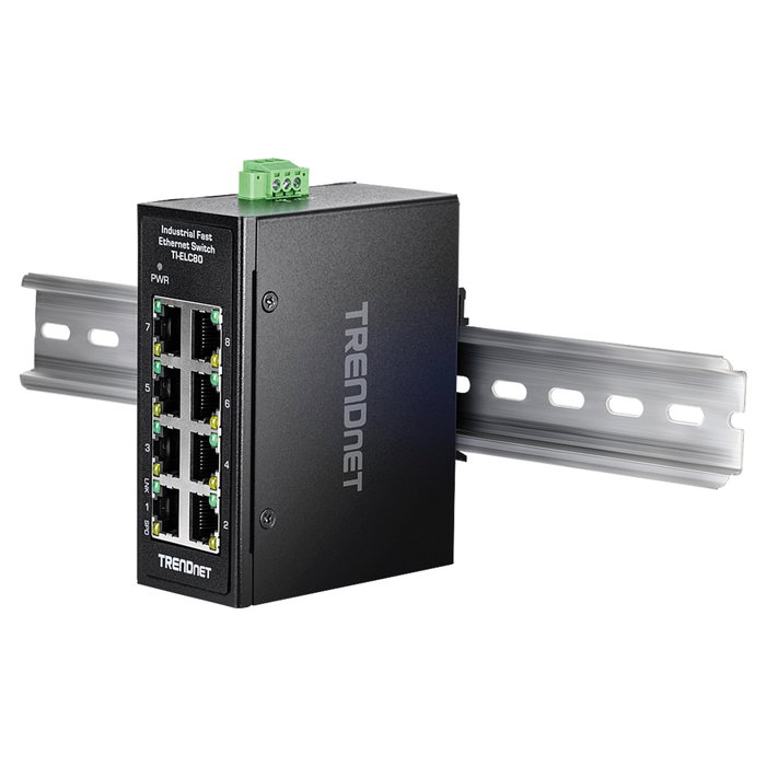 Trendnet TI-ELC80 Switch Industrial No Administrado de 8 Puertos Fast Ethernet Negro