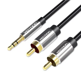 Vention Cable Audio Estéreo BCFBI, 3.5mm Macho a 2x RCA Macho, 3 Metros, Negro, Conectores Chapados en Oro, Plug and Play