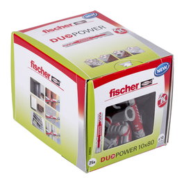 Fischer DuoPower 10 x 80 mm Taladro Anclajes para Mampostería Ladrillo Concreto Yeso Cartón, 25 Piezas, Universaldübel-Sortiment 10x80