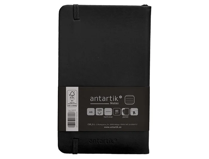 Antartik Cuaderno A6 Tapa Dura Hojas Rayas Negro 100 Hojas 80gr FSC