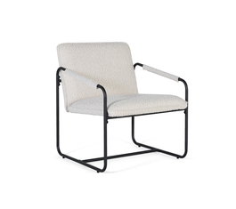 GINER Y COLOMER Sillón Tapizado en Tela Beige con Acolchado, Lote de 2, Hierro Negro Mate