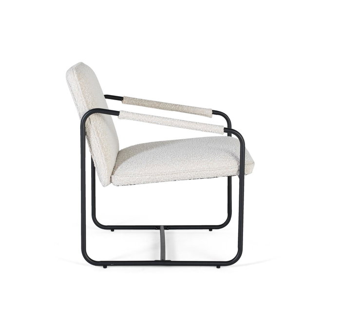 GINER Y COLOMER Sillón Tapizado en Tela Beige con Acolchado, Lote de 2, Hierro Negro Mate