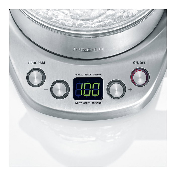 Severin WK 3479 Hervidor de Agua y Té de Vidrio 1.7L 3000W Negro Acero Inoxidable
