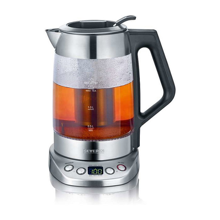 Severin WK 3479 Hervidor de Agua y Té de Vidrio 1.7L 3000W Negro Acero Inoxidable