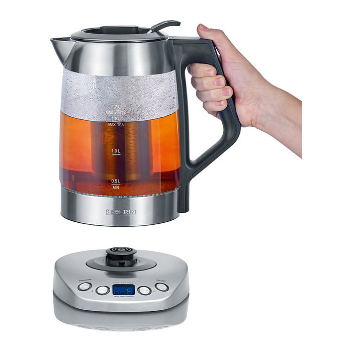 Severin WK 3479 Hervidor de Agua y Té de Vidrio 1.7L 3000W Negro Acero Inoxidable