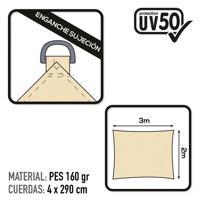 Aktive Garden Toldo de sombreado rectangular Sombreo UV50 crema