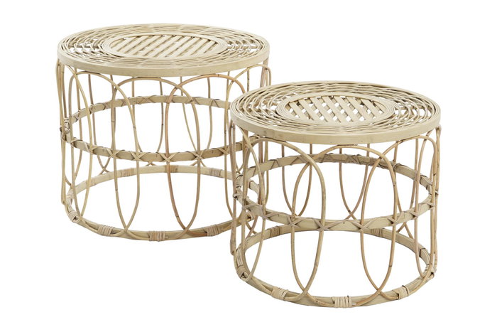 DKD Home Decor Set de 2 Mesitas Auxiliares de Ratán Natural DKD Home Decor Set de 2 Mesitas Auxiliares de Ratán Natural