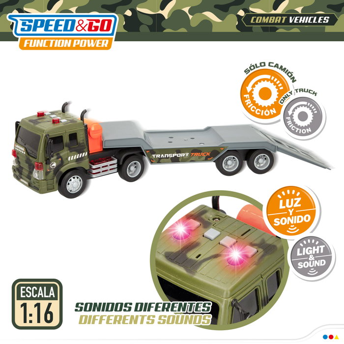 Speed & Go Camión de juguete portacoches militares con luz y sonido