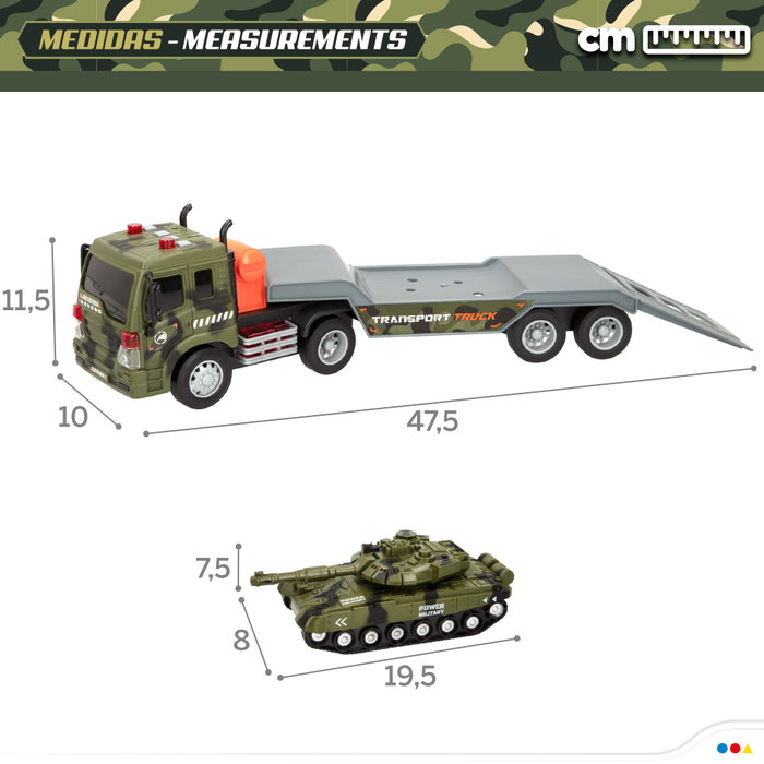 Speed & Go Camión de juguete portacoches militares con luz y sonido