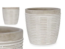 Ibergarden Maceta Cemento Rayada Redonda 13.5x13 cm Gris (Set de 8)