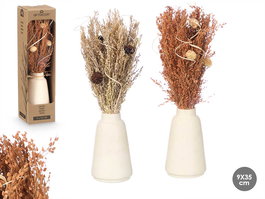 Giftdecor Florero Alto Natural Ocre 8.5x35x8.5cm Cerámica Materia Vegetal Seca (Set de 12)