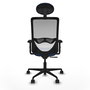 Silla de oficina Zulema con mecanismo Sincro tapizada con Tela color Azul marino y malla color Blanco. Equipada con lumbar 1D, Brazos 2D, Cabecero Fijo y Ruedas 65mm nailon