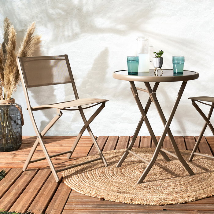 Home Deco Factory Silla Plegable Elba Beige 52,5x45,5 cm; h.79,5 cm