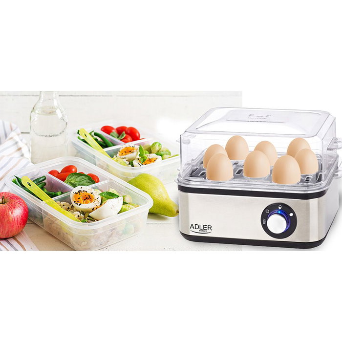 Adler Cocedor de Huevos AD 4486 - Hasta 8 Huevos, 800W, Apagado Automático, Incluye Molde para Huevos Fritos