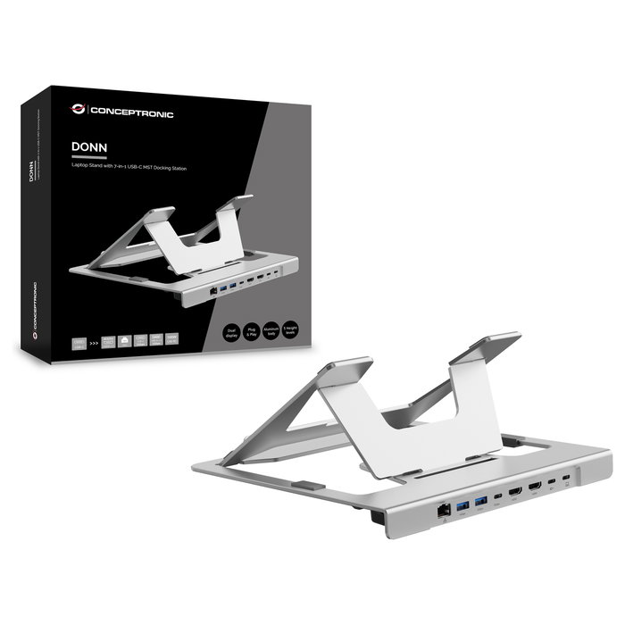 Conceptronic DONN35S Soporte para ordenador portátil y estación de acoplamiento 7 en 1, Plata Conceptronic DONN35S Soporte para ordenador portátil y estación de acoplamiento 7 en 1, Plata