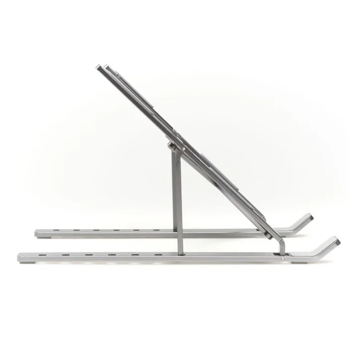 Iggual IGG317785 Soporte Plegable para Portátil y Tablet de Aluminio, 7 Ángulos Ajustables, Hasta 17", Gris, Con Bolsa de Viaje