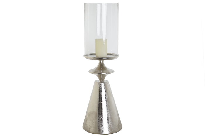 DKD Home Decor Portavelas de Aluminio y Cristal Plateado 24x24x72 cm