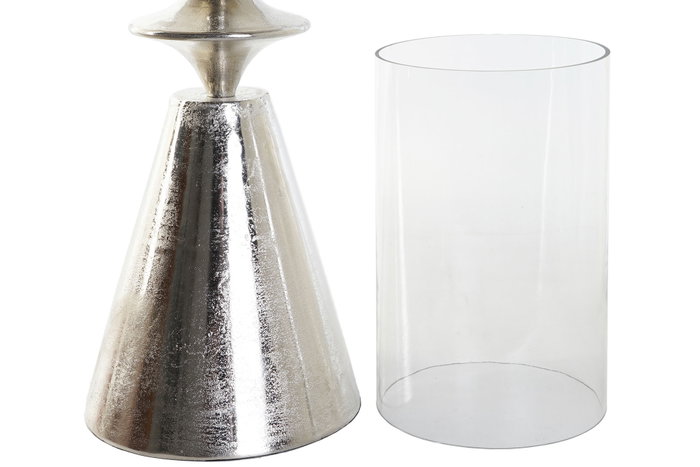 DKD Home Decor Portavelas de Aluminio y Cristal Plateado 24x24x72 cm