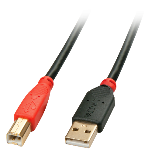 Lindy Cable USB 2.0 Activo de 15 m, USB A a USB B, Negro y Rojo