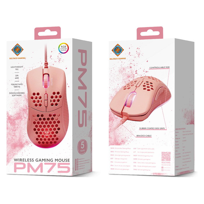 Deltaco Gaming GAM-108-P Ratón Gaming USB RGB 6400 DPI 7 Botones Cable 1.8m Retroiluminación LED RGB Color Rosa para Juegos y PC Deltaco Gaming GAM-108-P Ratón Gaming USB RGB 6400 DPI 7 Botones Cable 1.8m Retroiluminación LED RGB Color Rosa para Juegos y PC