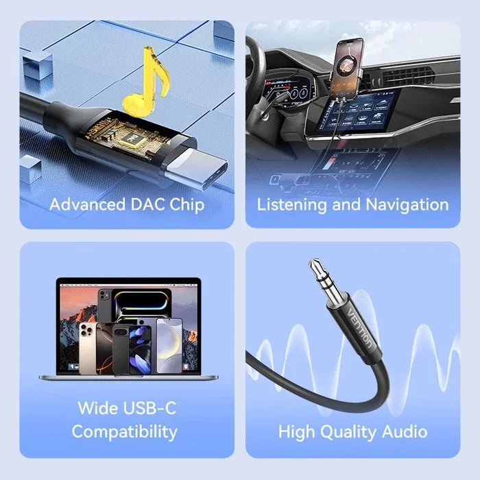 Vention Adaptador de Audio USB-C a Jack 3.5 mm Macho, 1 m, Negro Vention Adaptador de Audio USB-C a Jack 3.5 mm Macho, 1 m, Negro