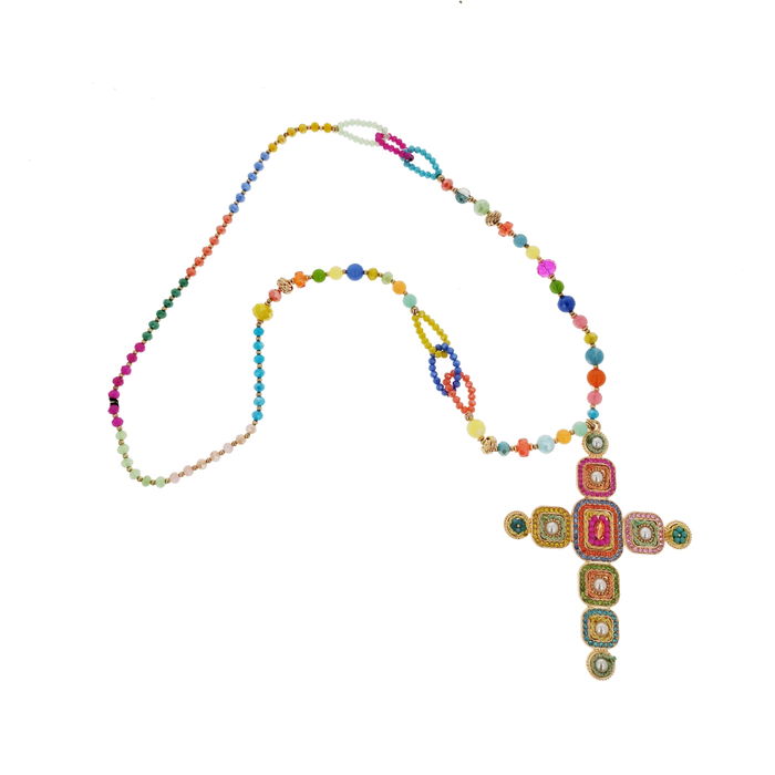 Darli-Jeims Collar Grande Darli Colorido con Colgante de Cruz para Mujer, Joyería de Moda con Toque Espiritual