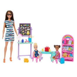 Barbie Muñeca Escuela Infantil con 2 Muñecas y 15 Accesorios para Juego de Roles
