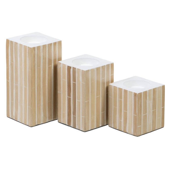 Ixia Portavelas Beige Bambú / MDF 10,50 x 10,50 x 10,50 cm