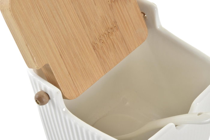 DKD Home Decor Azucarero de Porcelana y Bambú Blanco y Natural