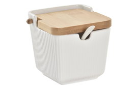 DKD Home Decor Azucarero de Porcelana y Bambú Blanco y Natural