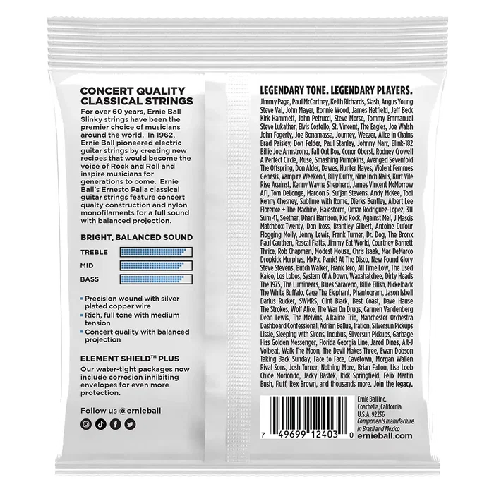 ERNIEBALL Set Cuerdas Guitarra Clásica Nylon Clear & Silver Ernesto Palla Ernieball Tensión Normal/Media
