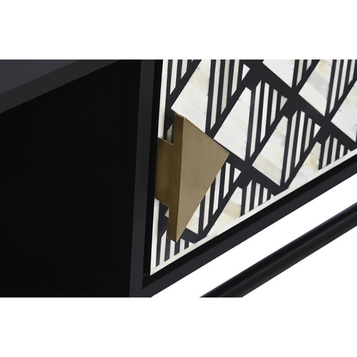 DKD Home Decor Mueble TV Hueso Resina 170x40x50 Taracea Negro