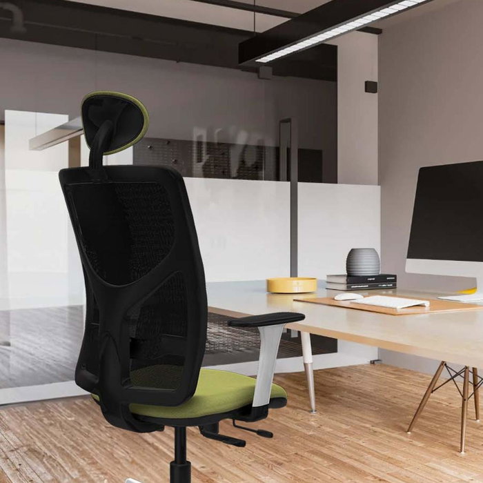 PIQUERAS Y CRESPO Silla de oficina Motilla con mecanismo Sincro/Traslack, Tela Amarilla y Malla Azul PIQUERAS Y CRESPO Silla de oficina Motilla con mecanismo Sincro/Traslack, Tela Amarilla y Malla Azul