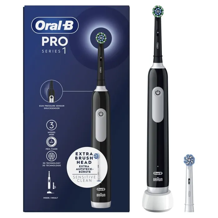 Oral-B Pro Series 1 Cepillo de dientes eléctrico negro con recambio extra
