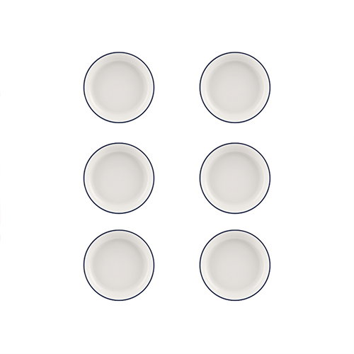 Summa Set de 6 Platos Hondos Coupe de Porcelana de 20 cm, Marfil y Azul