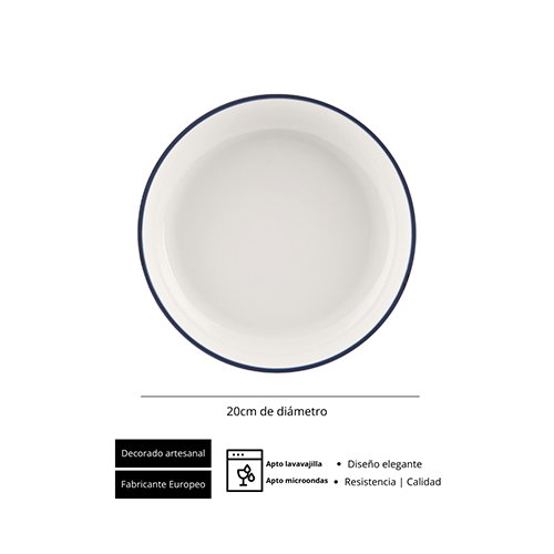 Summa Set de 6 Platos Hondos Coupe de Porcelana de 20 cm, Marfil y Azul