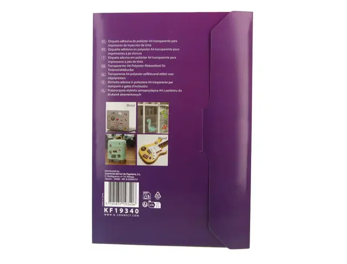 Q-connect Vinilo Adhesivo A4 Transparente para Impresoras Inkjet, Poliéster, Pack 20 Hojas